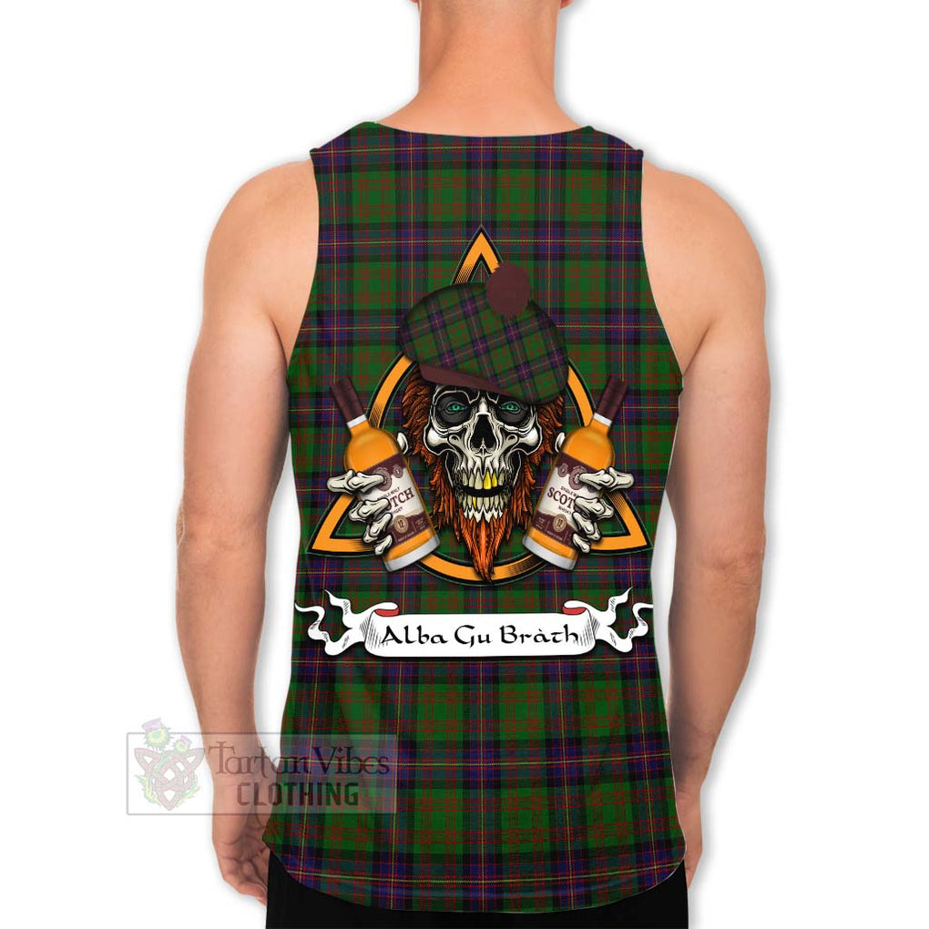 Tartan Vibes Clothing Cochrane Tartan Men's Tank Top with Family Crest and Bearded Skull Holding Bottles of Whiskey