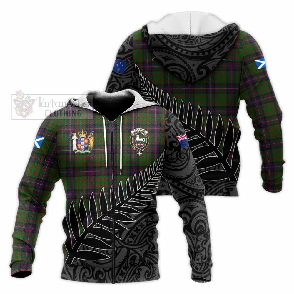 Tartan Vibes Clothing Cochrane Crest Tartan Knitted Hoodie with New Zealand Silver Fern Half Style