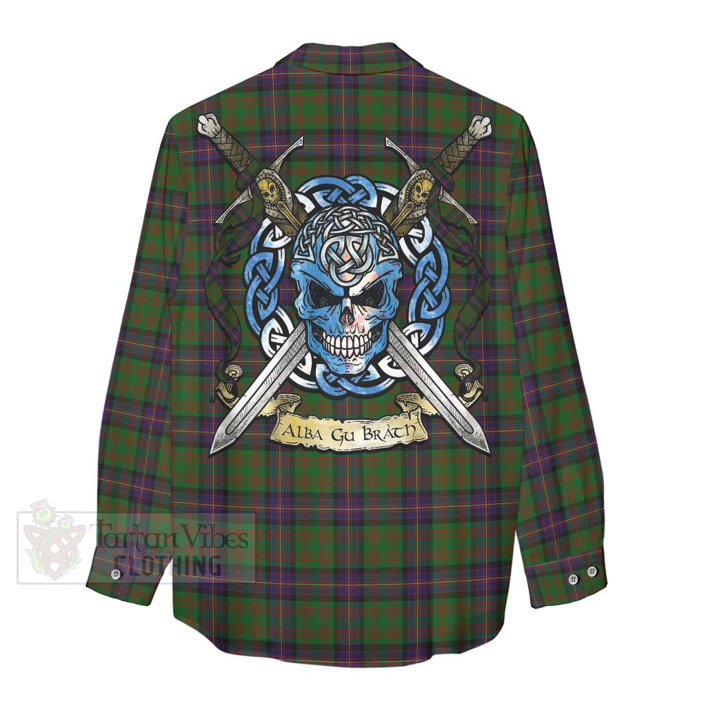 Tartan Vibes Clothing Cochrane Tartan Women's Casual Shirt with Family Crest Celtic Skull Style