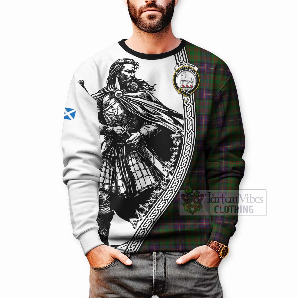 Tartan Vibes Clothing Cochrane Tartan Clan Crest Sweatshirt with Highlander Warrior Celtic Style