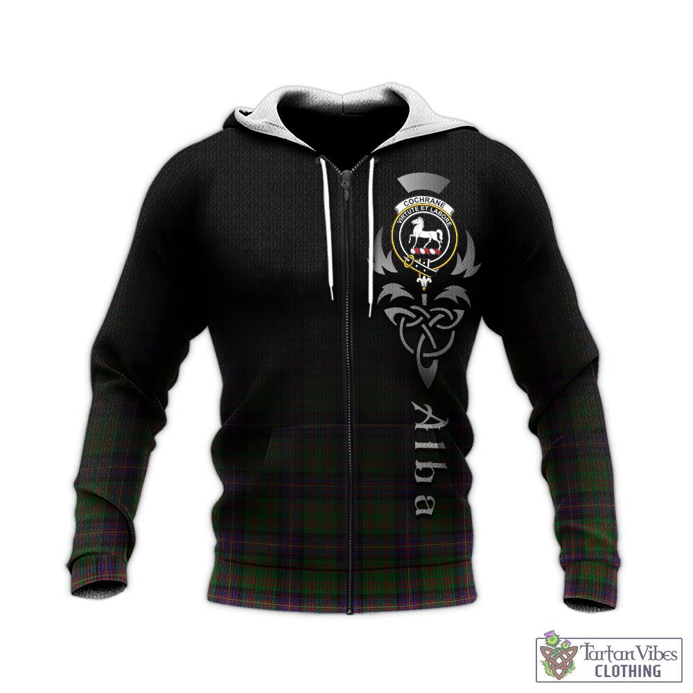 Tartan Vibes Clothing Cochrane Tartan Knitted Hoodie Featuring Alba Gu Brath Family Crest Celtic Inspired