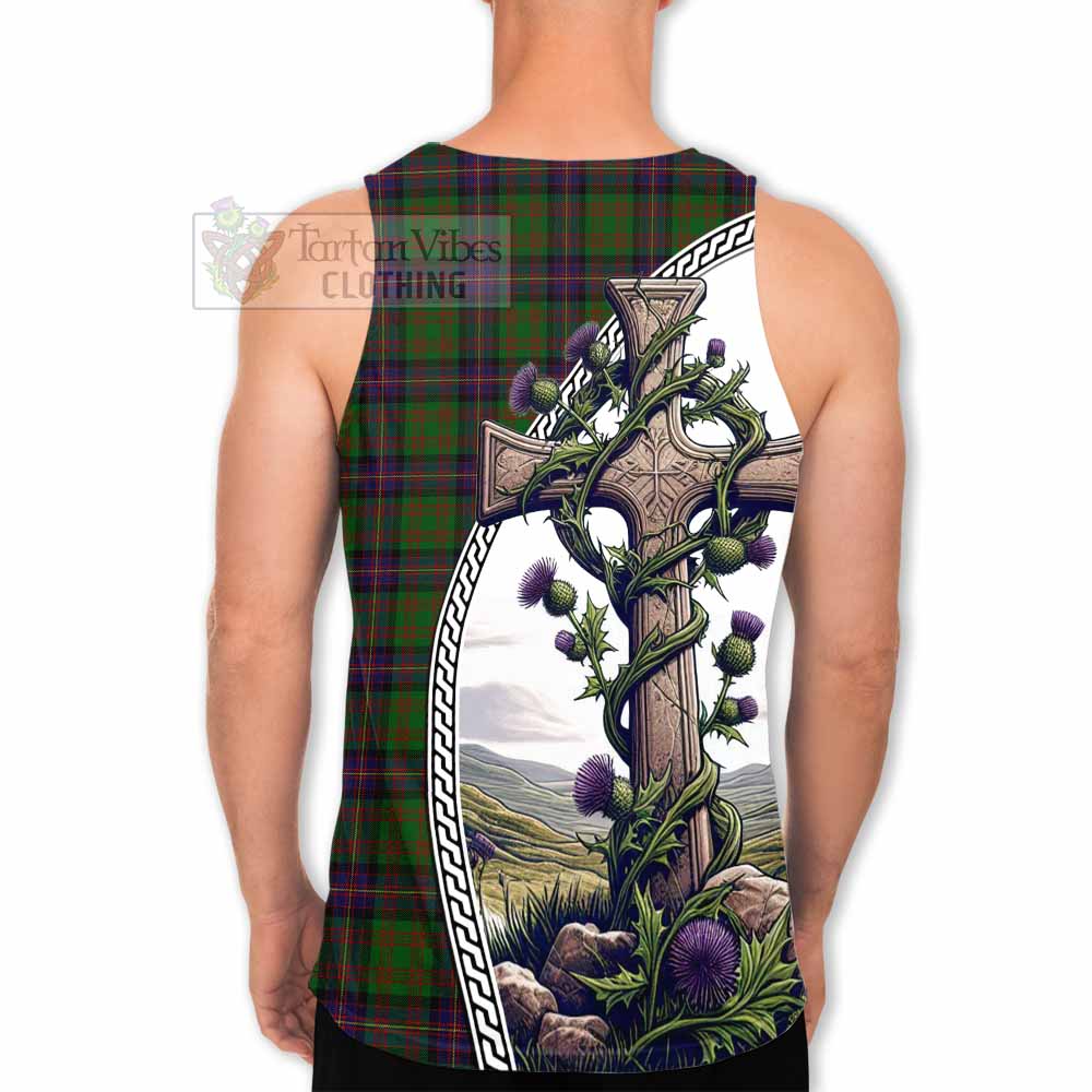 Tartan Vibes Clothing Cochrane Tartan Men's Tank Top with Family Crest and St. Andrew's Cross Accented by Thistle Vines