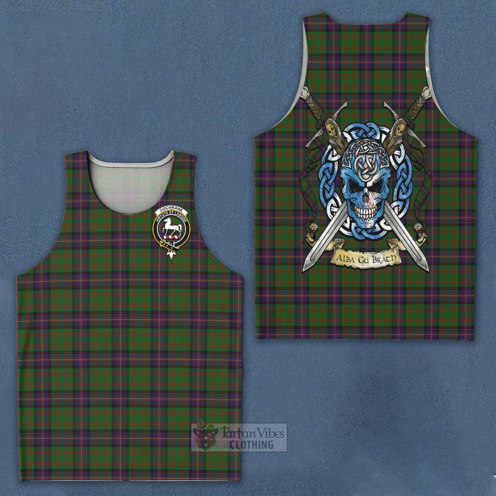 Tartan Vibes Clothing Cochrane Tartan Men's Tank Top with Family Crest Celtic Skull Style