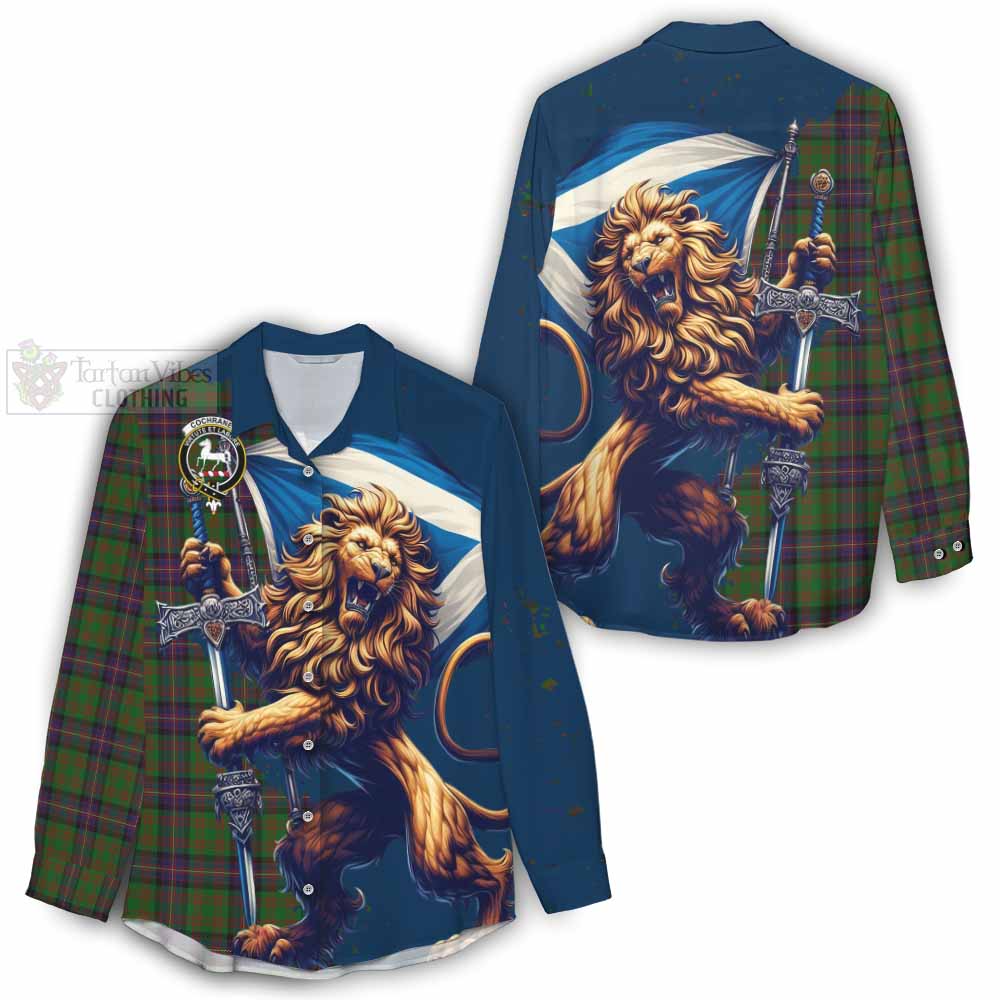 Tartan Vibes Clothing Cochrane Tartan Family Crest Women's Casual Shirt with Scottish Majestic Lion