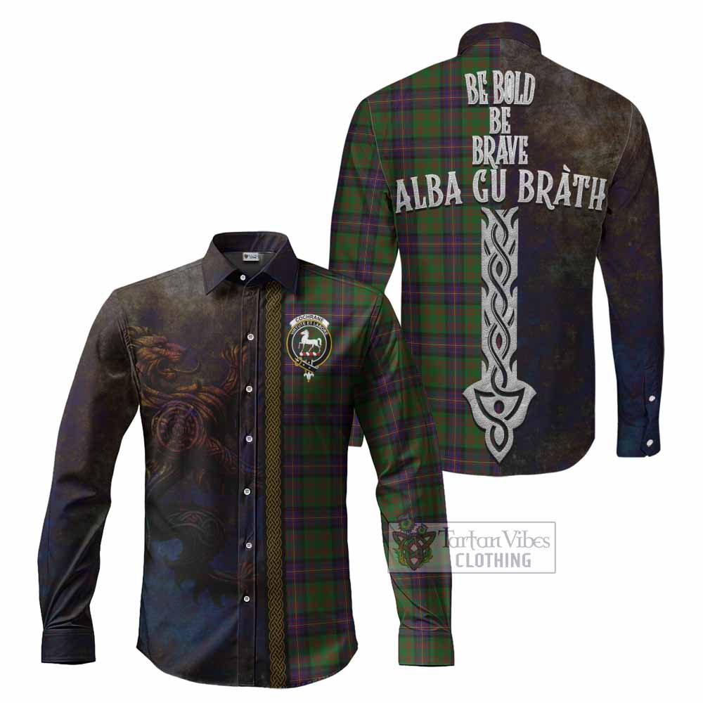Cochrane Tartan Family Crest Long Sleeve Button Shirt Alba Gu Brath Be Brave Lion Ancient Style - Tartan Vibes Clothing