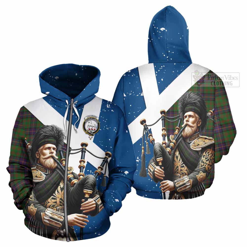 Tartan Vibes Clothing Cochrane Tartan Hoodie with Family Crest Scottish Bagpiper Vibes