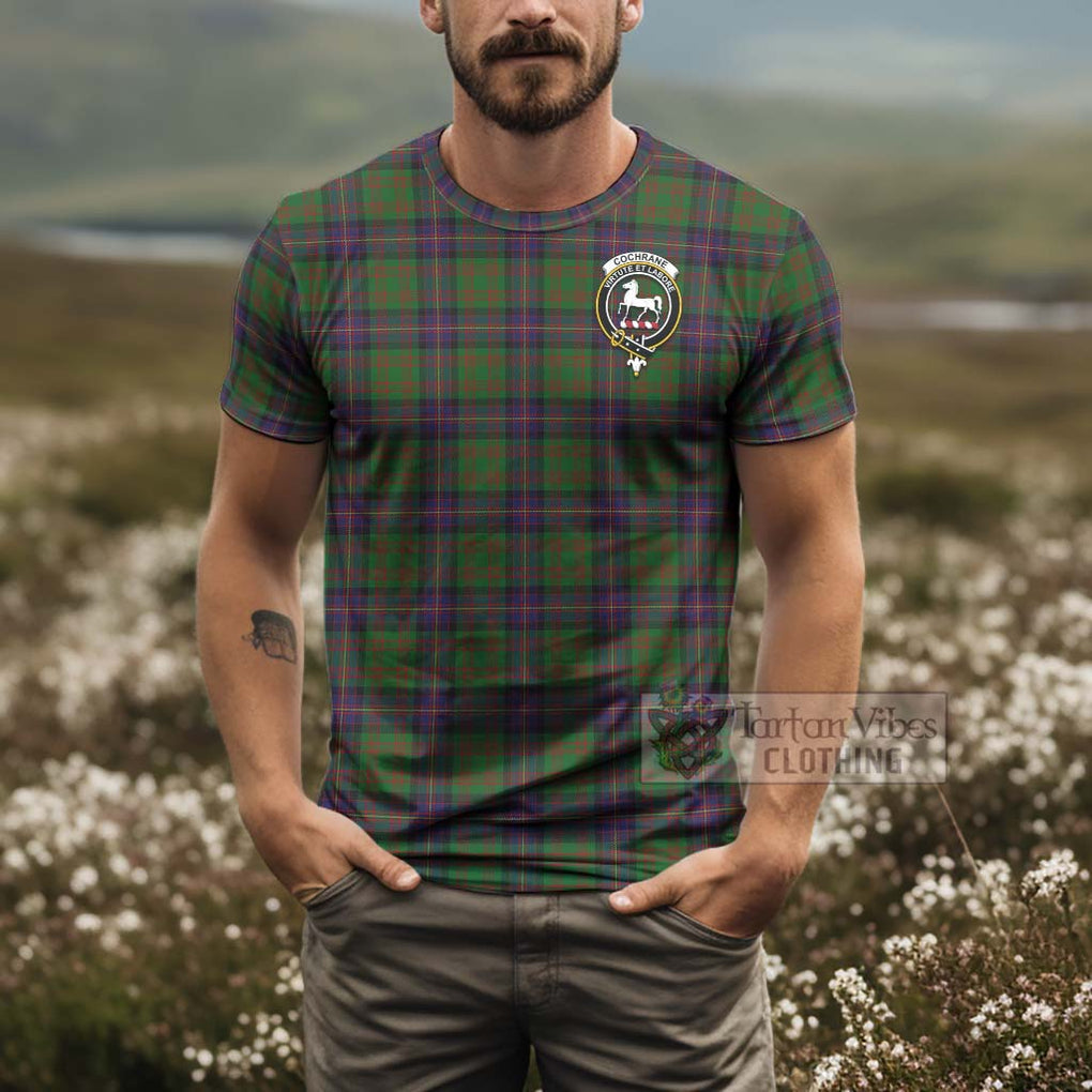 Tartan Vibes Clothing Cochrane Tartan T-Shirt with Family Crest and Bearded Skull Holding Bottles of Whiskey