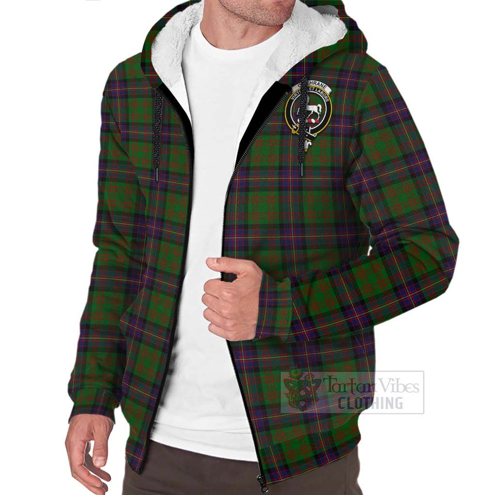 Tartan Vibes Clothing Cochrane Tartan Sherpa Hoodie with Family Crest and Bearded Skull Holding Bottles of Whiskey