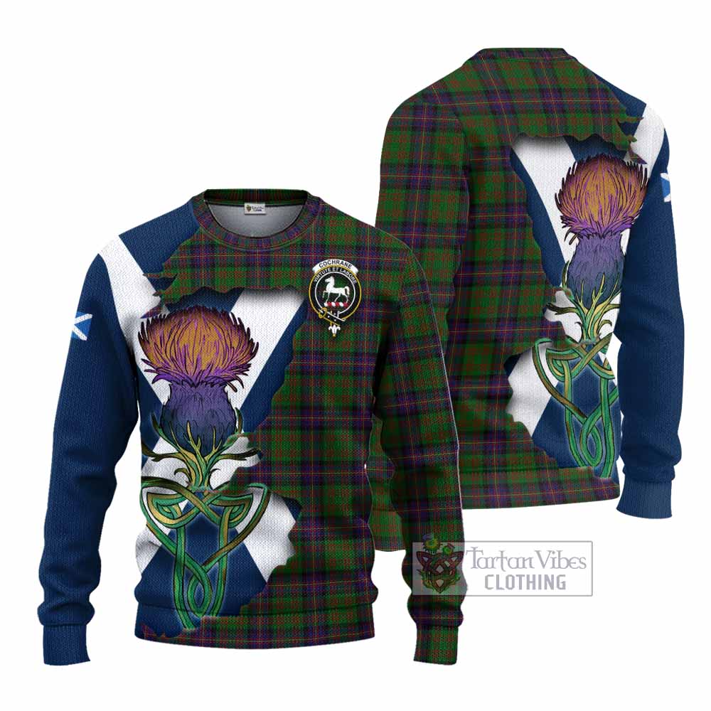 Cochrane Tartan Family Crest Knitted Sweater Scottish Thistle Celtic Inspired - Tartan Vibes Clothing