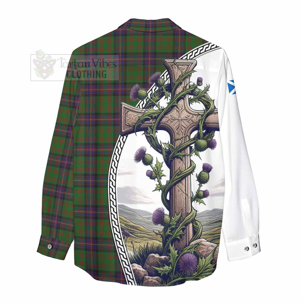 Tartan Vibes Clothing Cochrane Tartan Women's Casual Shirt with Family Crest and St. Andrew's Cross Accented by Thistle Vines