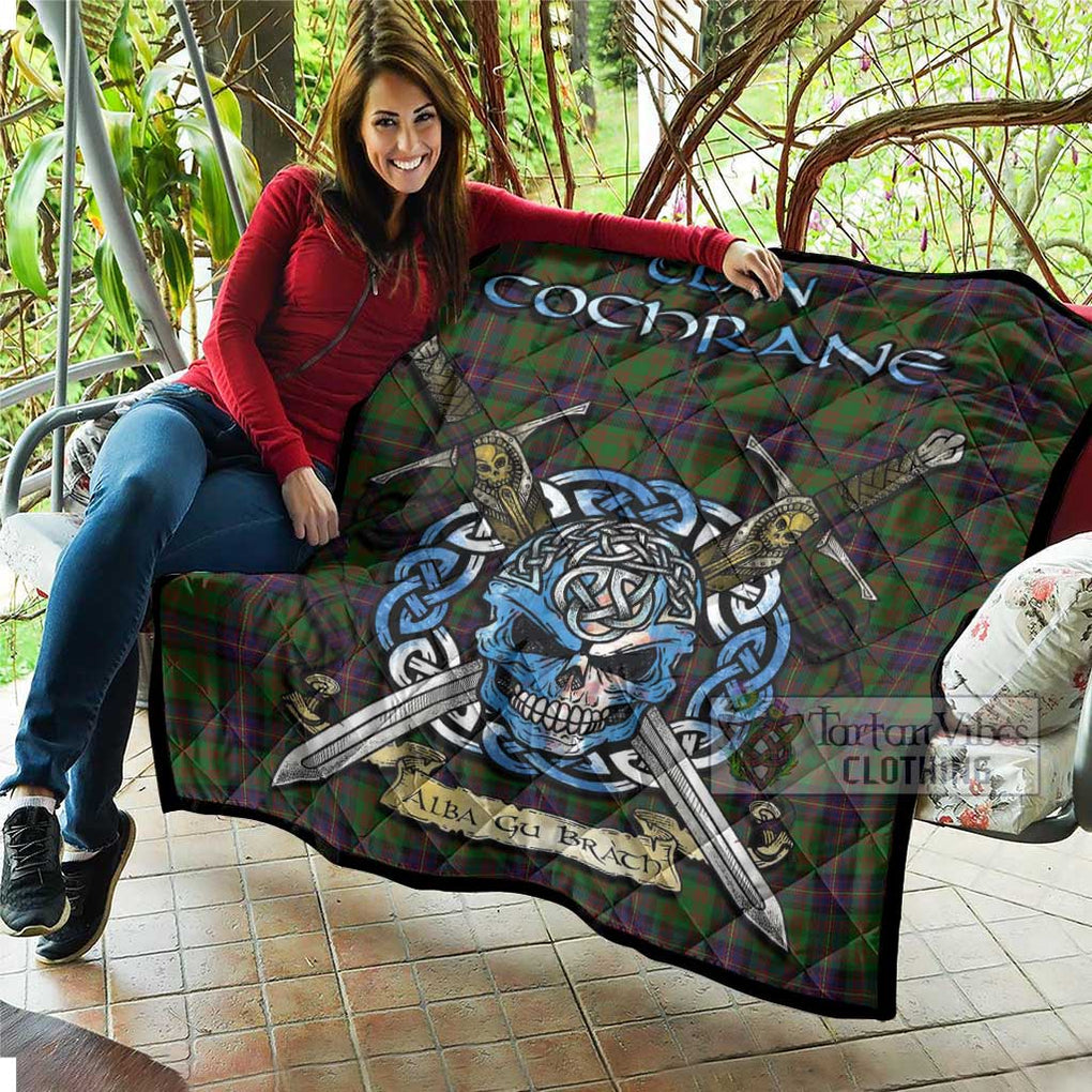 Tartan Vibes Clothing Cochrane Tartan Quilt with Celtic Skull Alba Gu Brath Style