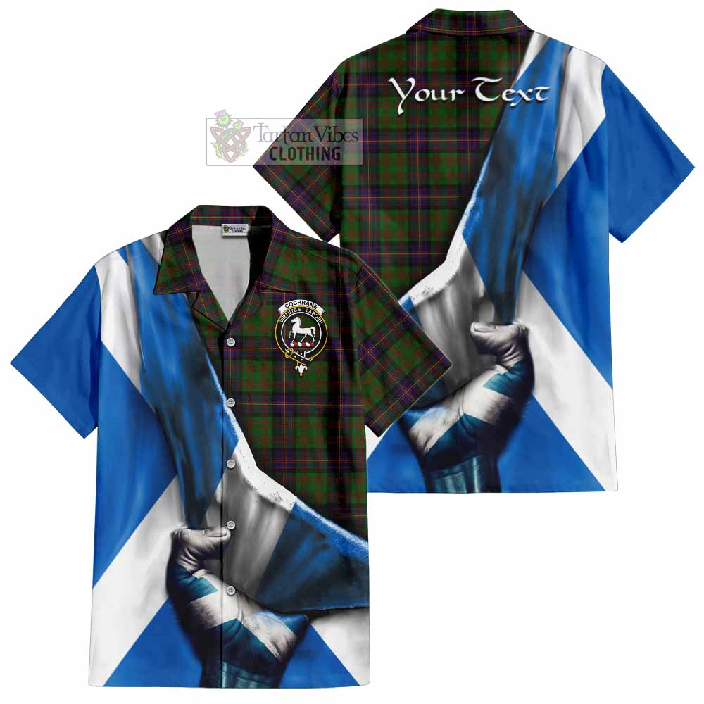 Tartan Vibes Clothing Cochrane Tartan Short Sleeve Button Shirt with Family Crest Scotland Patriotic Style