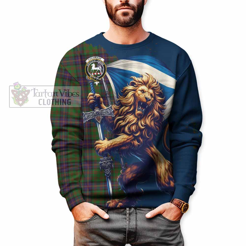 Tartan Vibes Clothing Cochrane Tartan Family Crest Sweatshirt with Scottish Majestic Lion