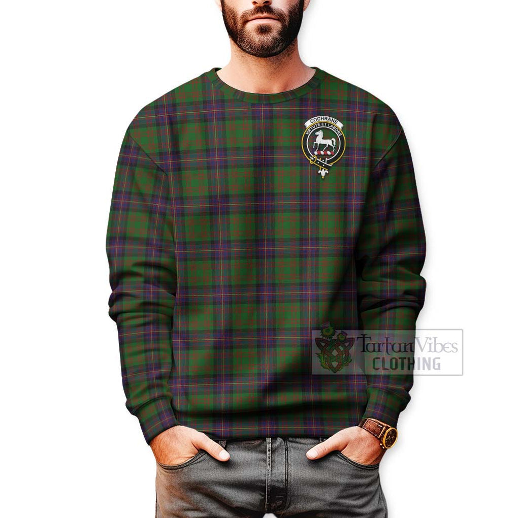 Tartan Vibes Clothing Cochrane Tartan Sweatshirt with Family Crest and Bearded Skull Holding Bottles of Whiskey