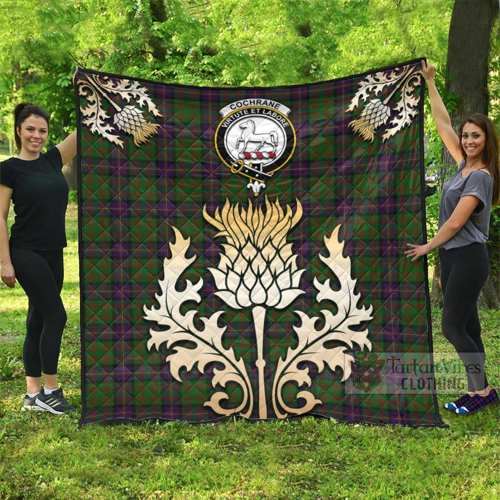 Tartan Vibes Clothing Cochrane Tartan Quilt with Family Crest and Golden Thistle Style