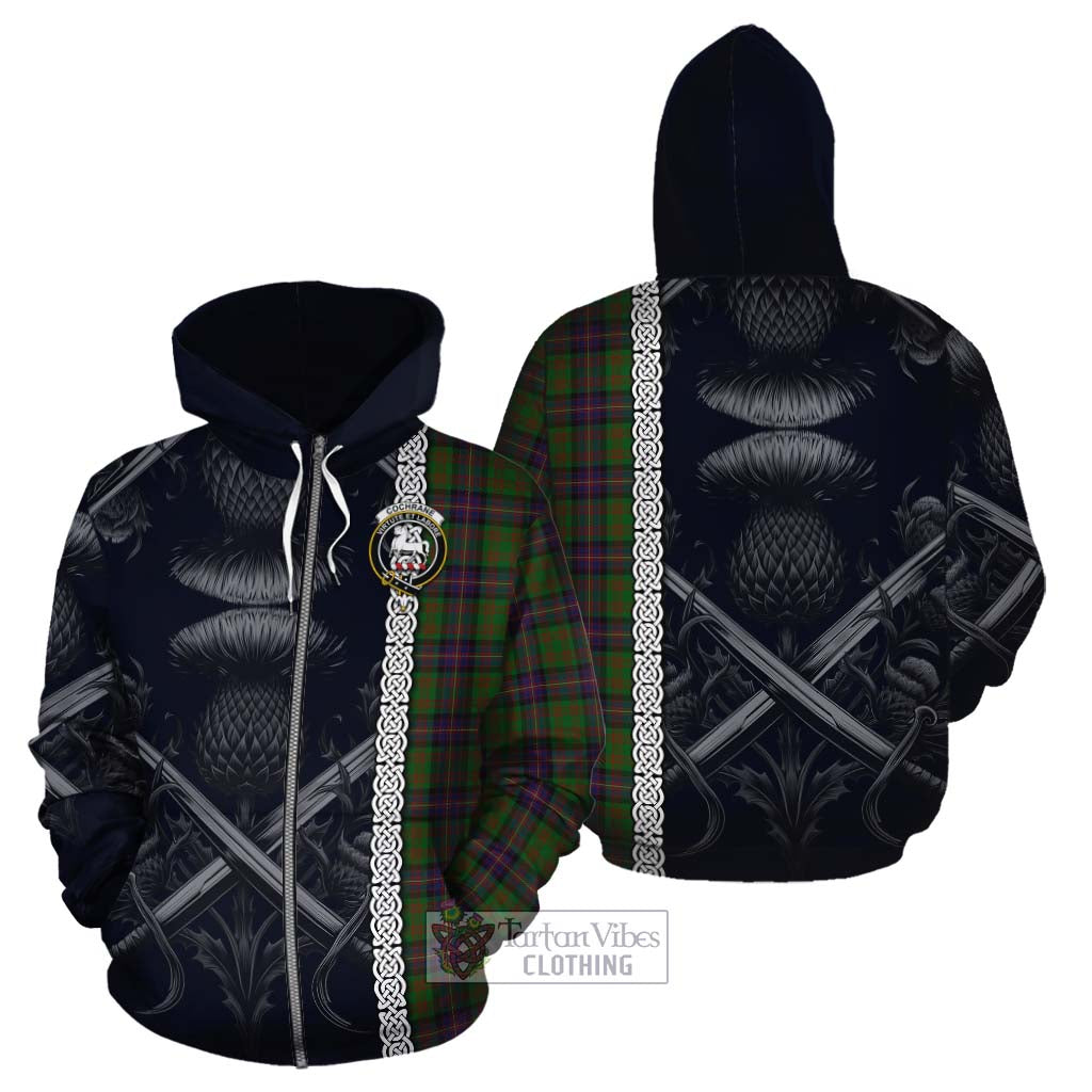 Tartan Vibes Clothing Cochrane Tartan Cotton Hoodie with Family Crest Cross Sword Thistle Celtic Vibes