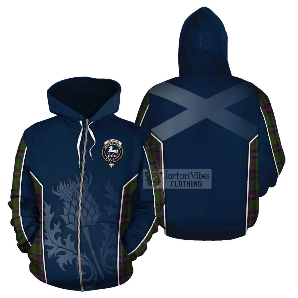 Tartan Vibes Clothing Cochrane Tartan Cotton Hoodie with Family Crest and Scottish Thistle Vibes Sport Style