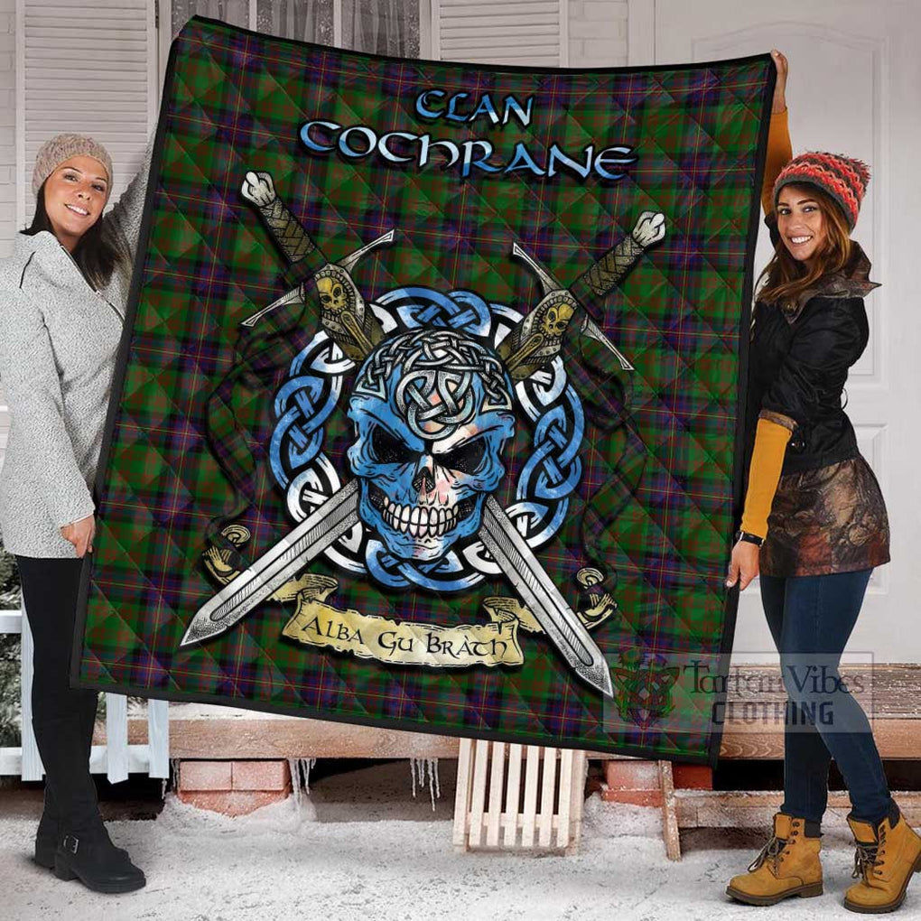 Tartan Vibes Clothing Cochrane Tartan Quilt with Celtic Skull Alba Gu Brath Style