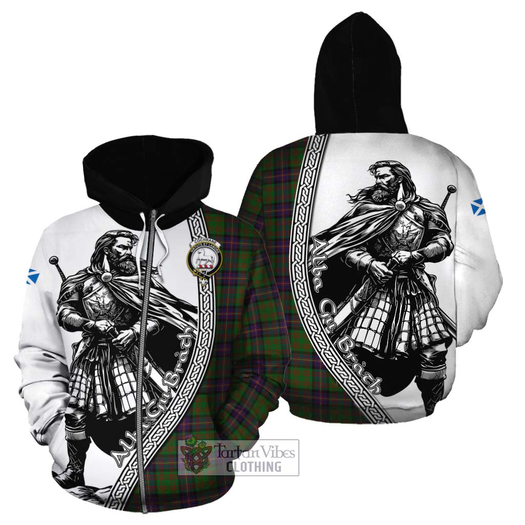 Tartan Vibes Clothing Cochrane Tartan Clan Crest Cotton Hoodie with Highlander Warrior Celtic Style