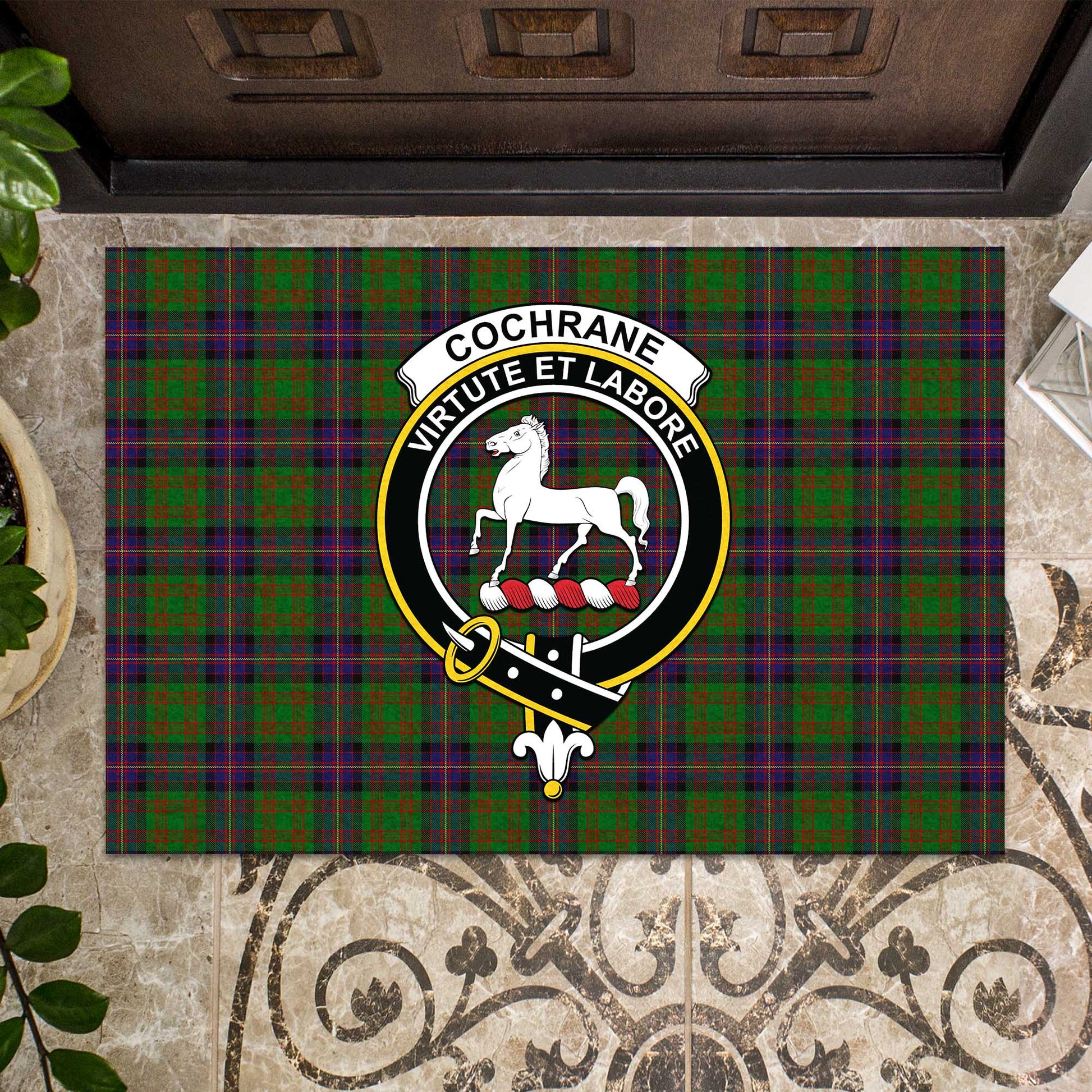 Cochrane Tartan Door Mat with Family Crest - Tartanvibesclothing