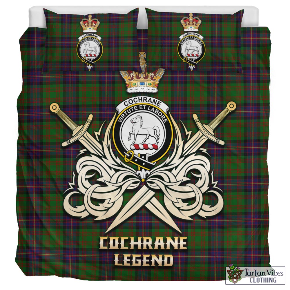 Tartan Vibes Clothing Cochrane Tartan Bedding Set with Clan Crest and the Golden Sword of Courageous Legacy