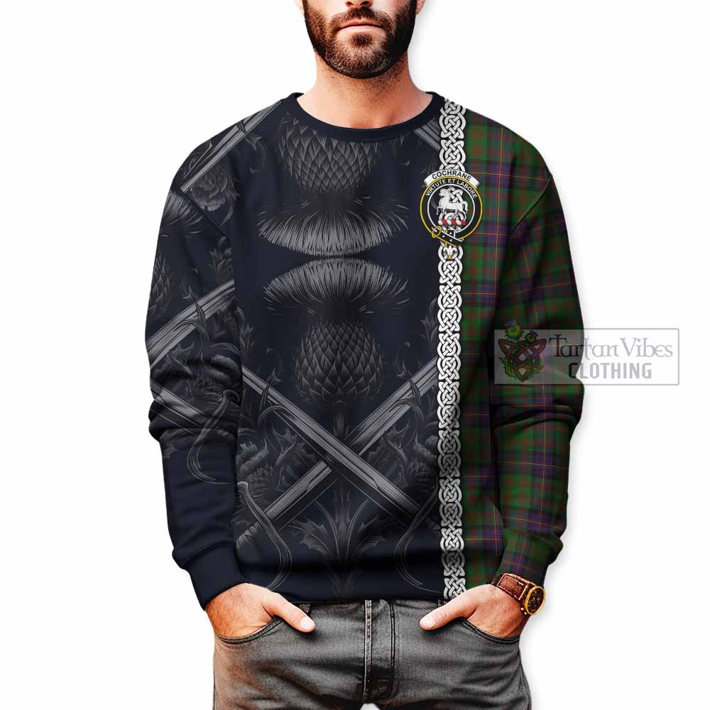 Tartan Vibes Clothing Cochrane Tartan Sweatshirt with Family Crest Cross Sword Thistle Celtic Vibes