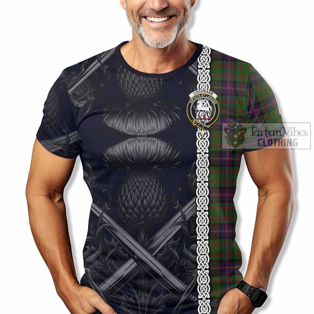 Tartan Vibes Clothing Cochrane Tartan T-Shirt with Family Crest Cross Sword Thistle Celtic Vibes