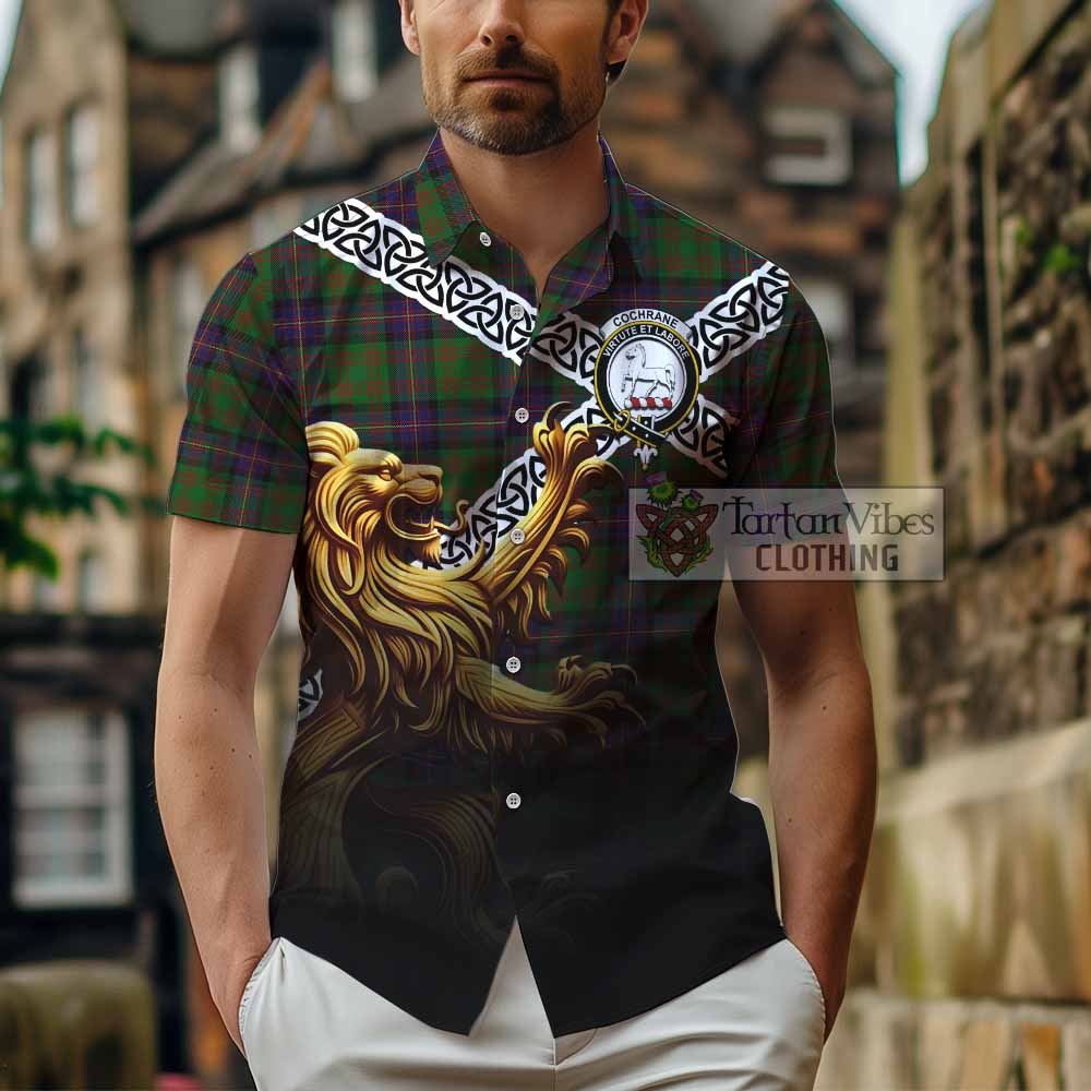 Cochrane Crest Tartan Hawaiian Shirt with Golden Lion Emblem Celtic Style - Tartan Vibes Clothing