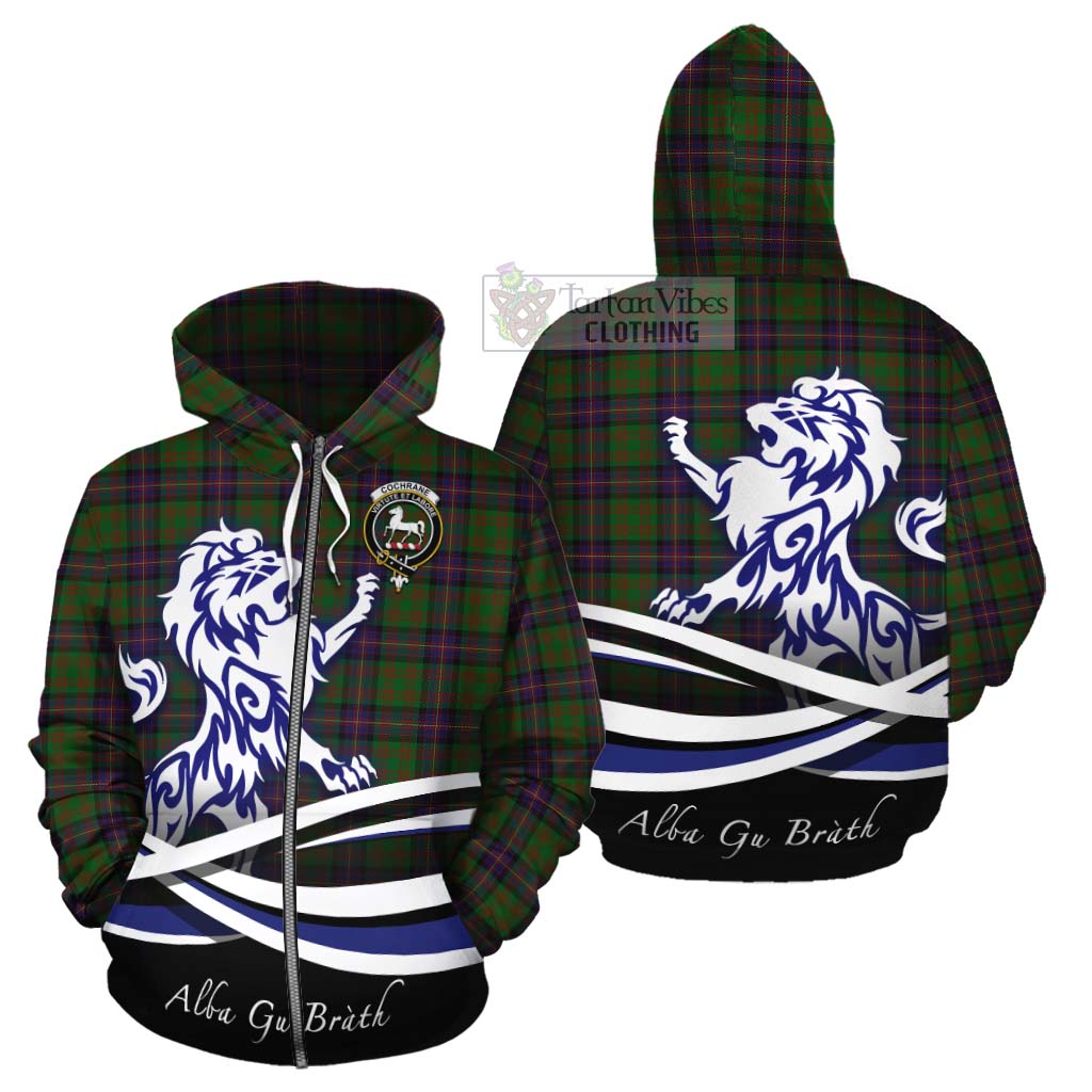 Tartan Vibes Clothing Cochrane Tartan Cotton Hoodie with Alba Gu Brath Regal Lion Emblem