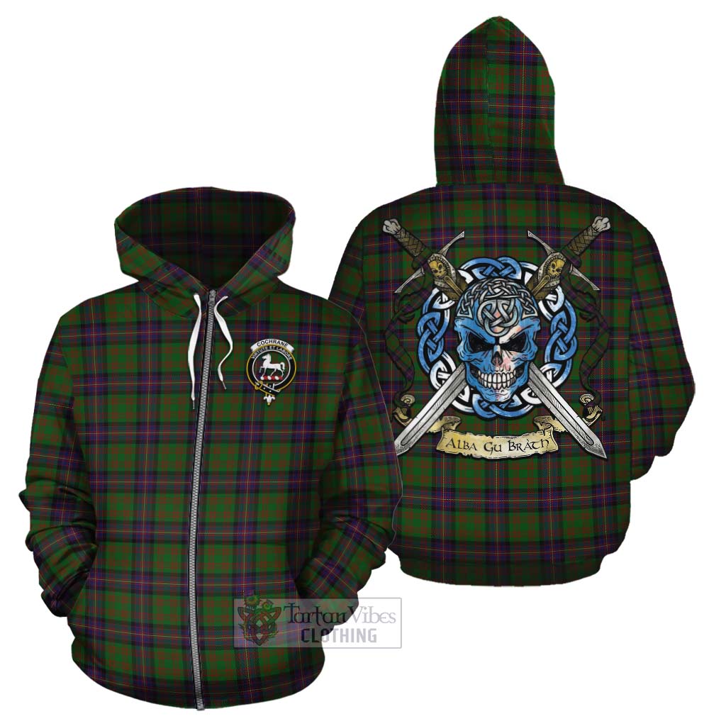 Tartan Vibes Clothing Cochrane Tartan Cotton Hoodie with Family Crest Celtic Skull Style