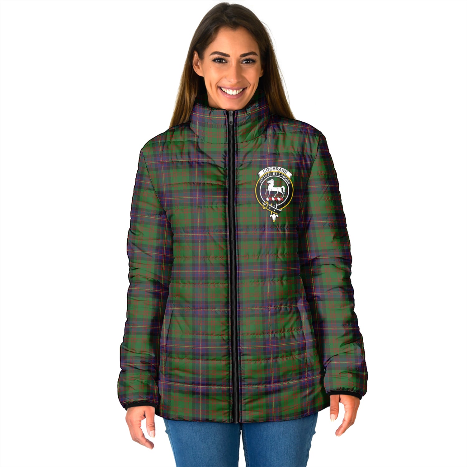 Cochrane Tartan Padded Jacket with Family Crest - Tartan Vibes Clothing