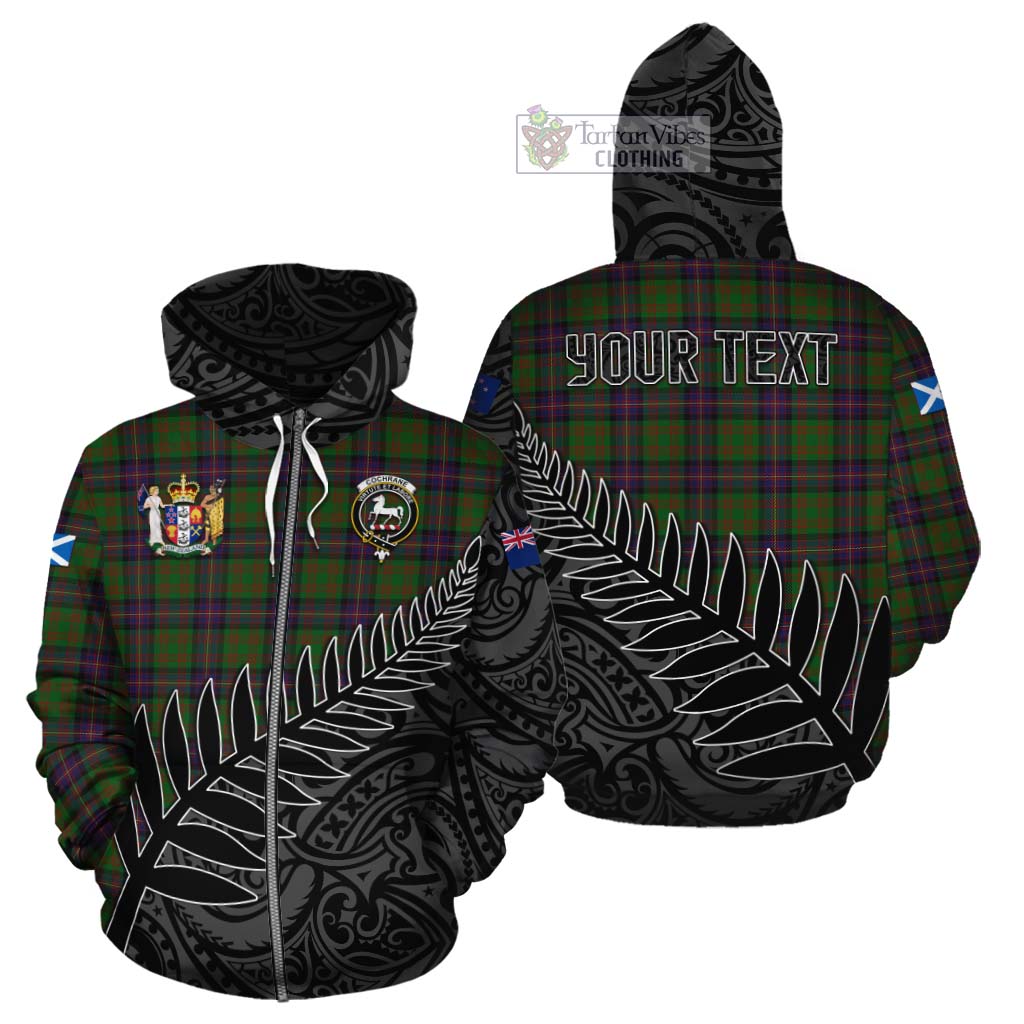 Tartan Vibes Clothing Cochrane Crest Tartan Cotton Hoodie with New Zealand Silver Fern Half Style