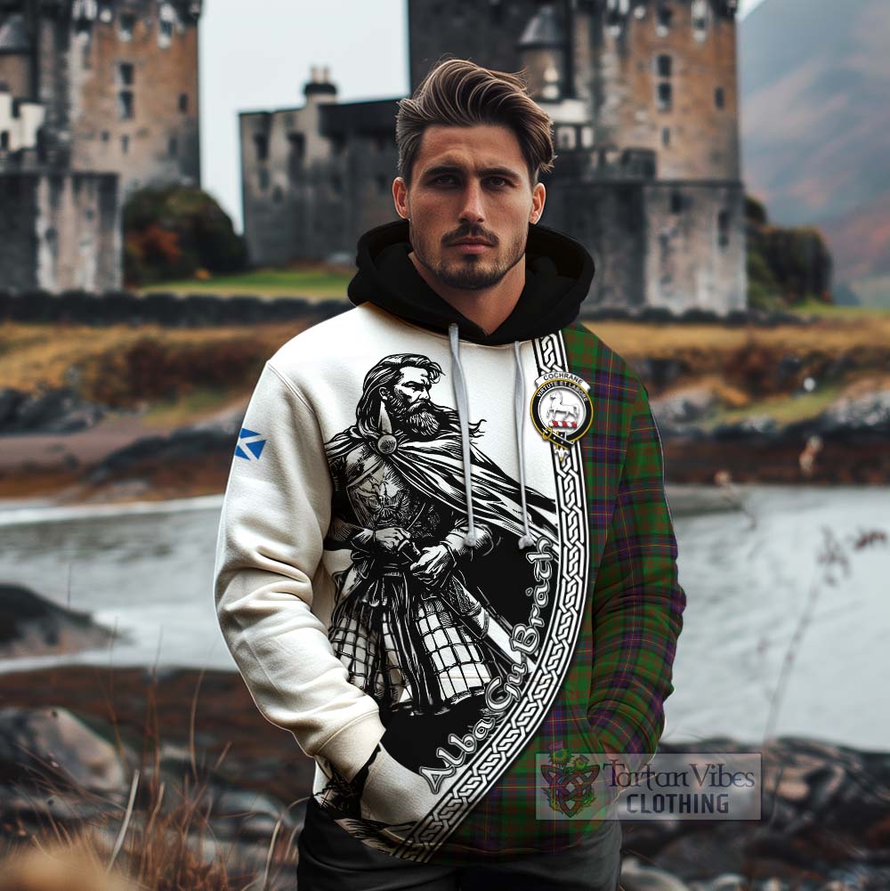 Tartan Vibes Clothing Cochrane Tartan Clan Crest Cotton Hoodie with Highlander Warrior Celtic Style