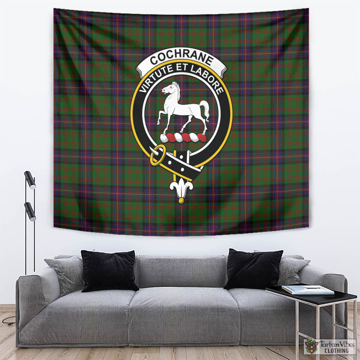 Tartan Vibes Clothing Cochrane Tartan Tapestry Wall Hanging and Home Decor for Room with Family Crest