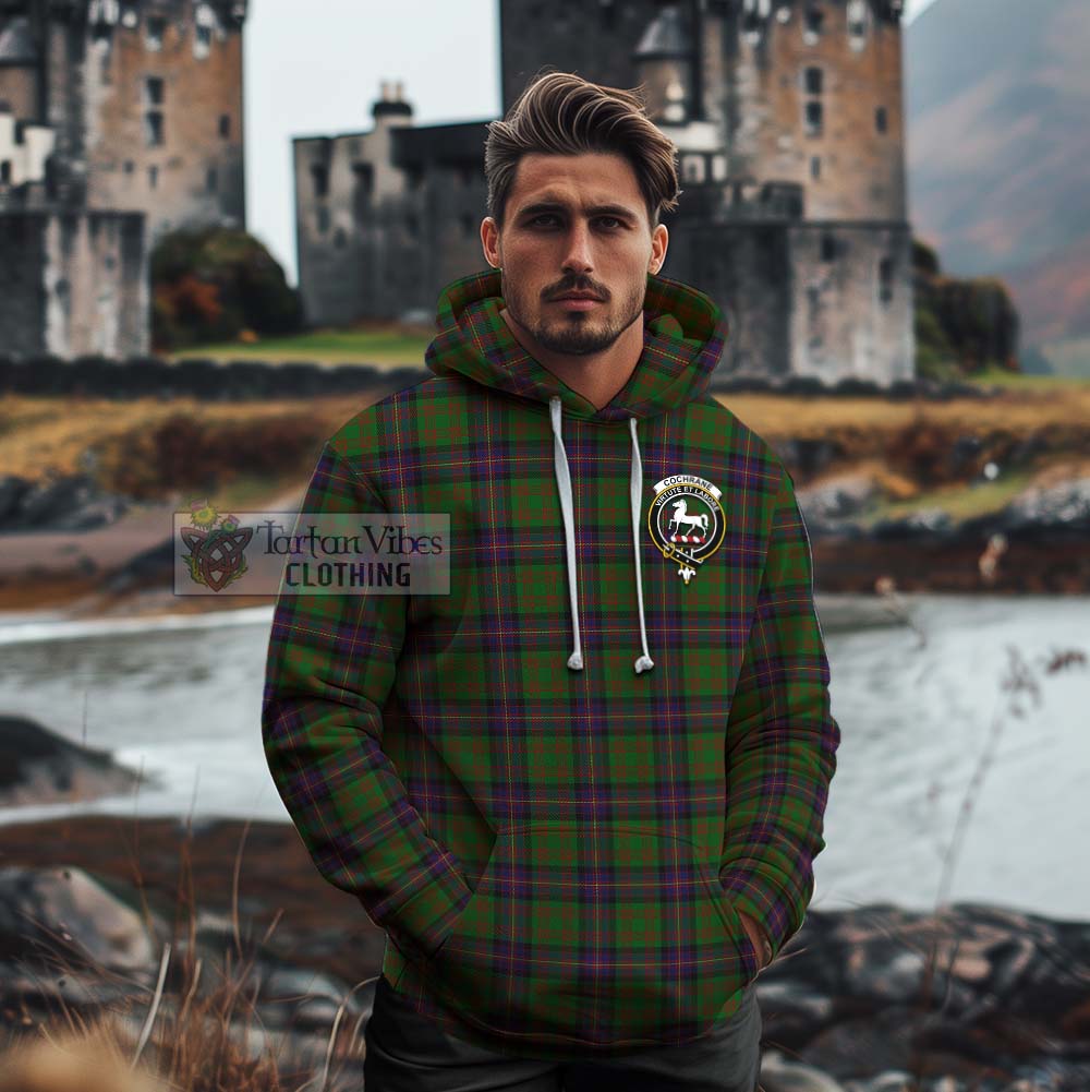 Tartan Vibes Clothing Cochrane Tartan Cotton Hoodie with Family Crest Celtic Skull Style