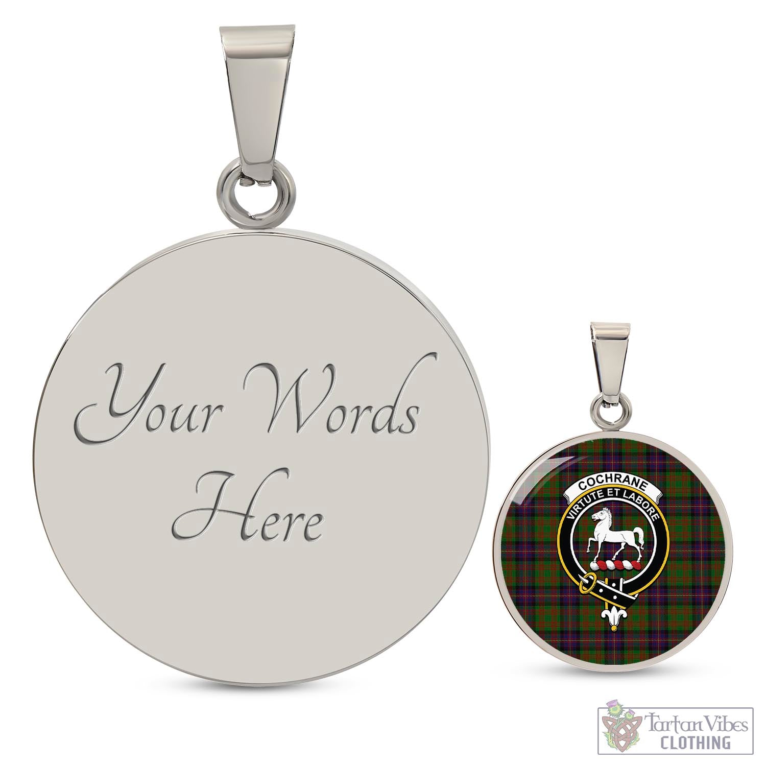 Tartan Vibes Clothing Cochrane Tartan Circle Necklace with Family Crest