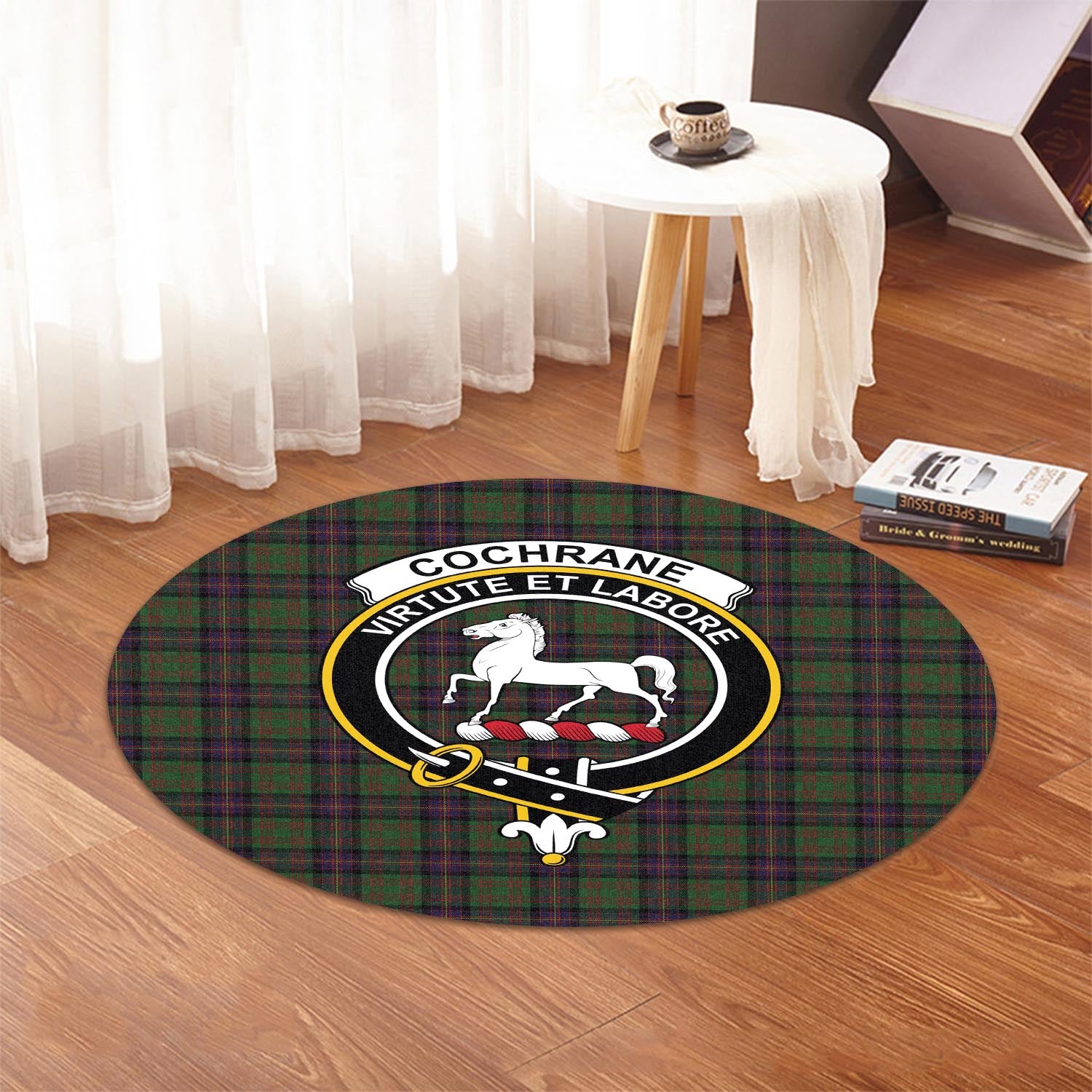 Cochrane Tartan Round Rug with Family Crest - Tartanvibesclothing