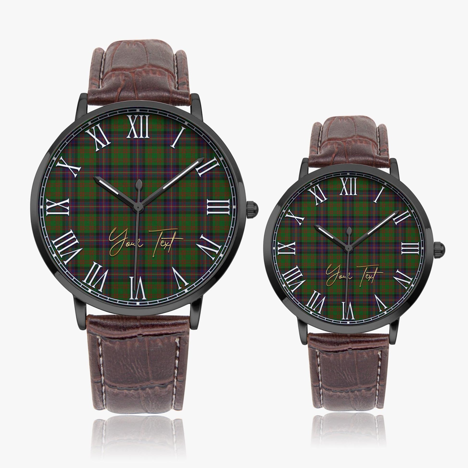 Cochrane Tartan Personalized Your Text Leather Trap Quartz Watch Ultra Thin Black Case With Brown Leather Strap - Tartanvibesclothing