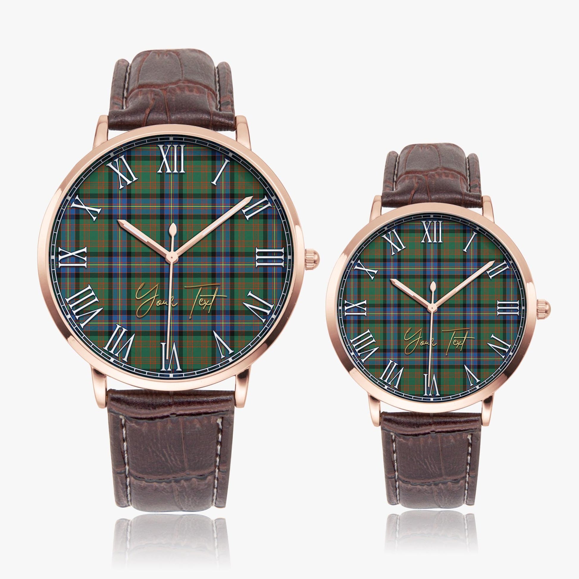 Cochrane Ancient Tartan Personalized Your Text Leather Trap Quartz Watch Ultra Thin Rose Gold Case With Brown Leather Strap - Tartanvibesclothing