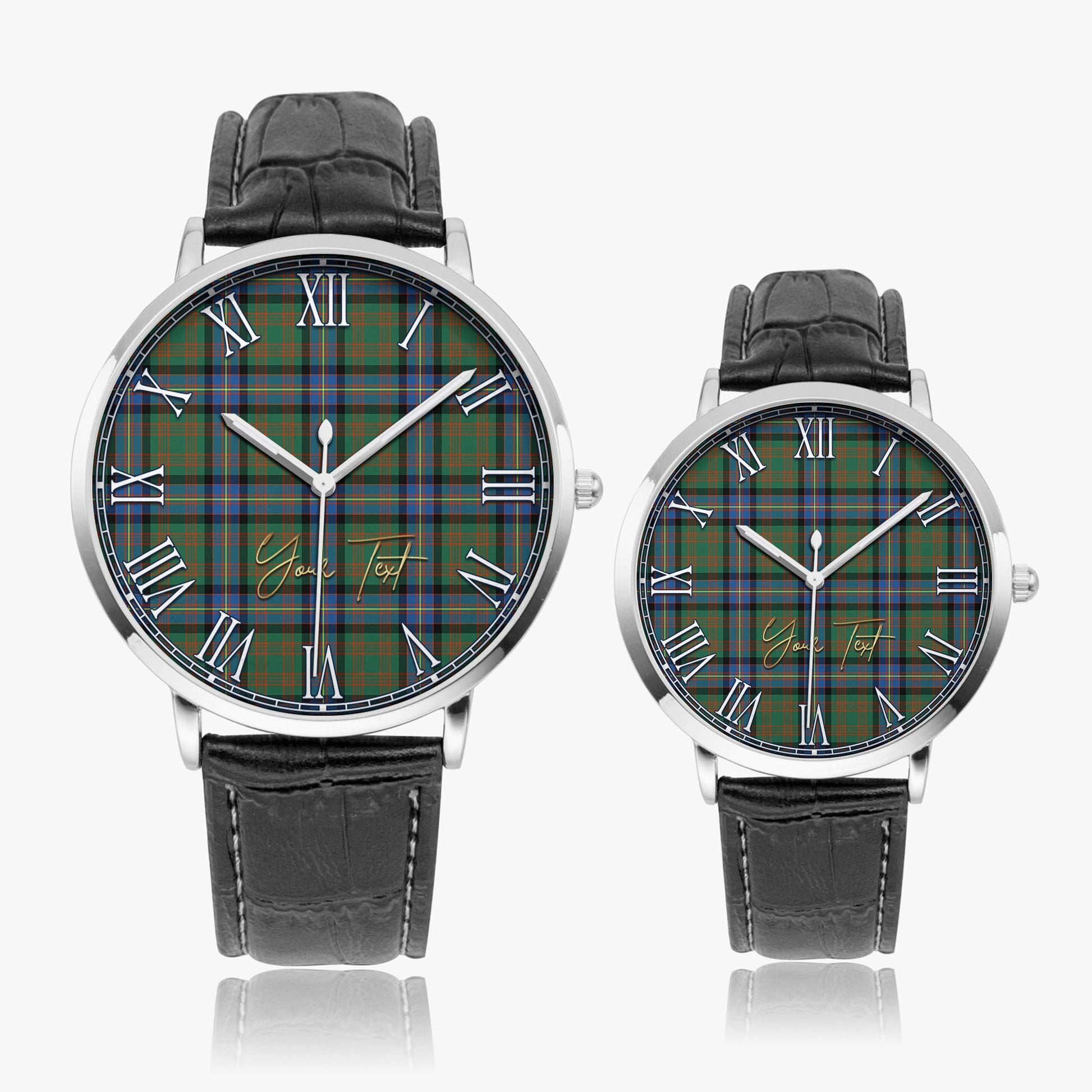 Cochrane Ancient Tartan Personalized Your Text Leather Trap Quartz Watch Ultra Thin Silver Case With Black Leather Strap - Tartanvibesclothing