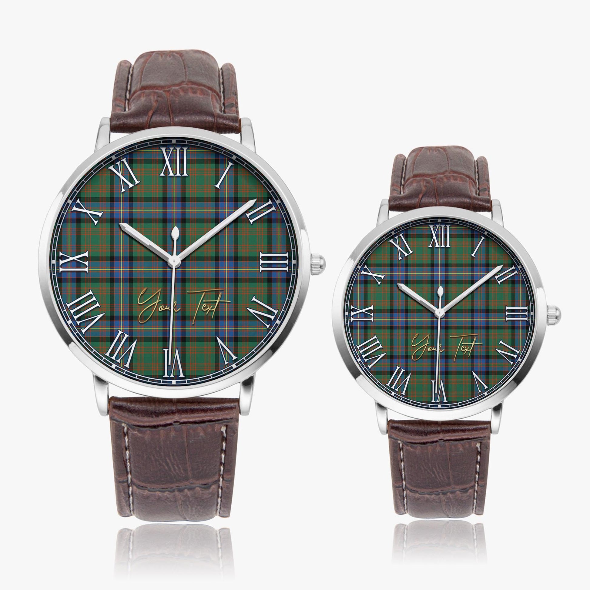 Cochrane Ancient Tartan Personalized Your Text Leather Trap Quartz Watch Ultra Thin Silver Case With Brown Leather Strap - Tartanvibesclothing