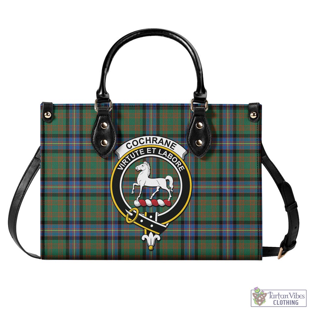 Tartan Vibes Clothing Cochrane Ancient Tartan Luxury Leather Handbags with Family Crest