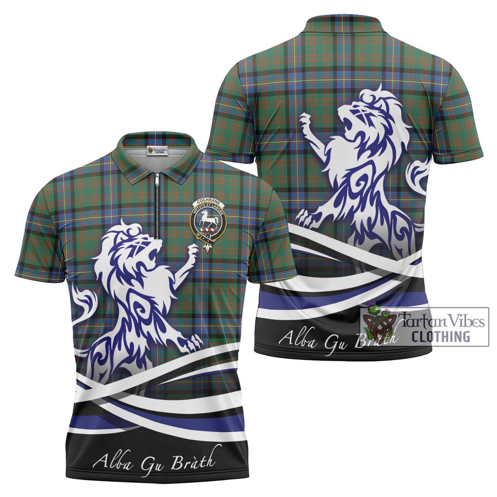 Cochrane Ancient Tartan Zipper Polo Shirt with Alba Gu Brath Regal Lion Emblem Unisex - Tartanvibesclothing Shop