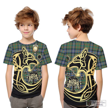 Cochrane Ancient Tartan Kid T-Shirt with Family Crest Celtic Wolf Style