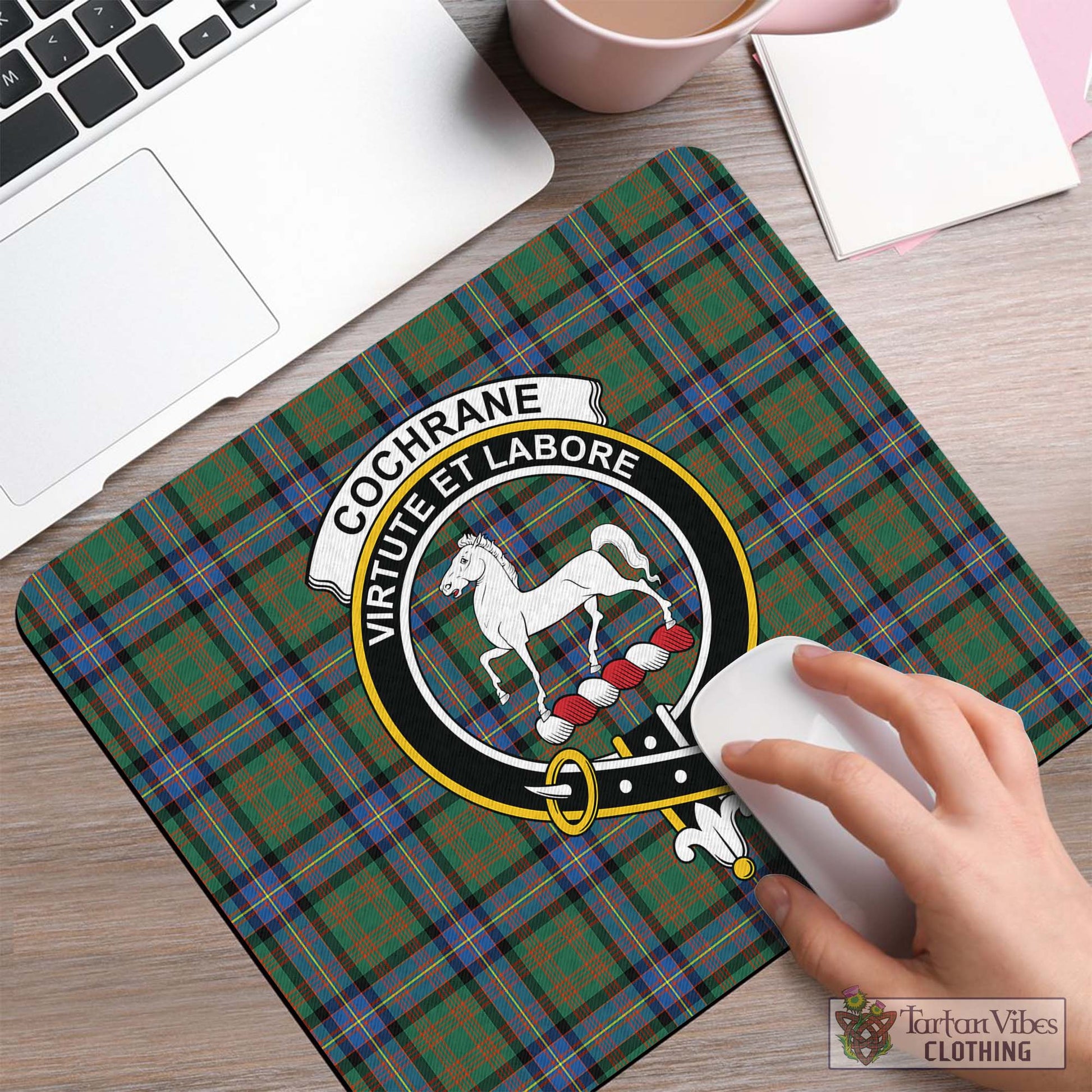 Tartan Vibes Clothing Cochrane Ancient Tartan Mouse Pad with Family Crest