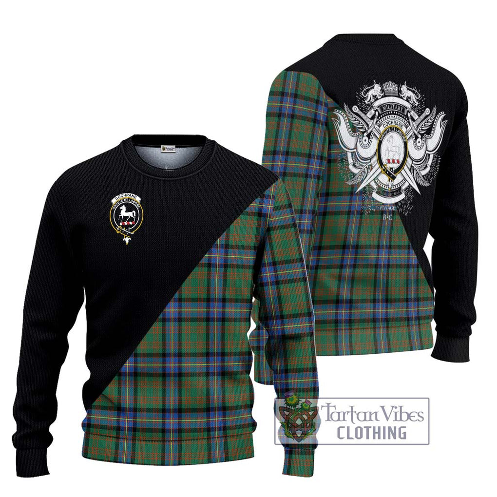 Cochrane Ancient Tartan Knitted Sweater with Family Crest and Military Logo Style Unisex - Tartanvibesclothing Shop