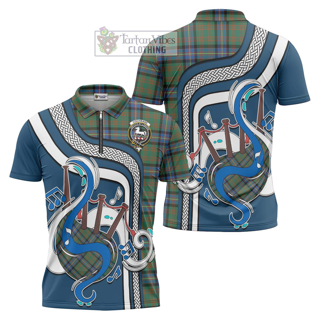 Cochrane Ancient Tartan Zipper Polo Shirt with Epic Bagpipe Style Unisex - Tartanvibesclothing Shop