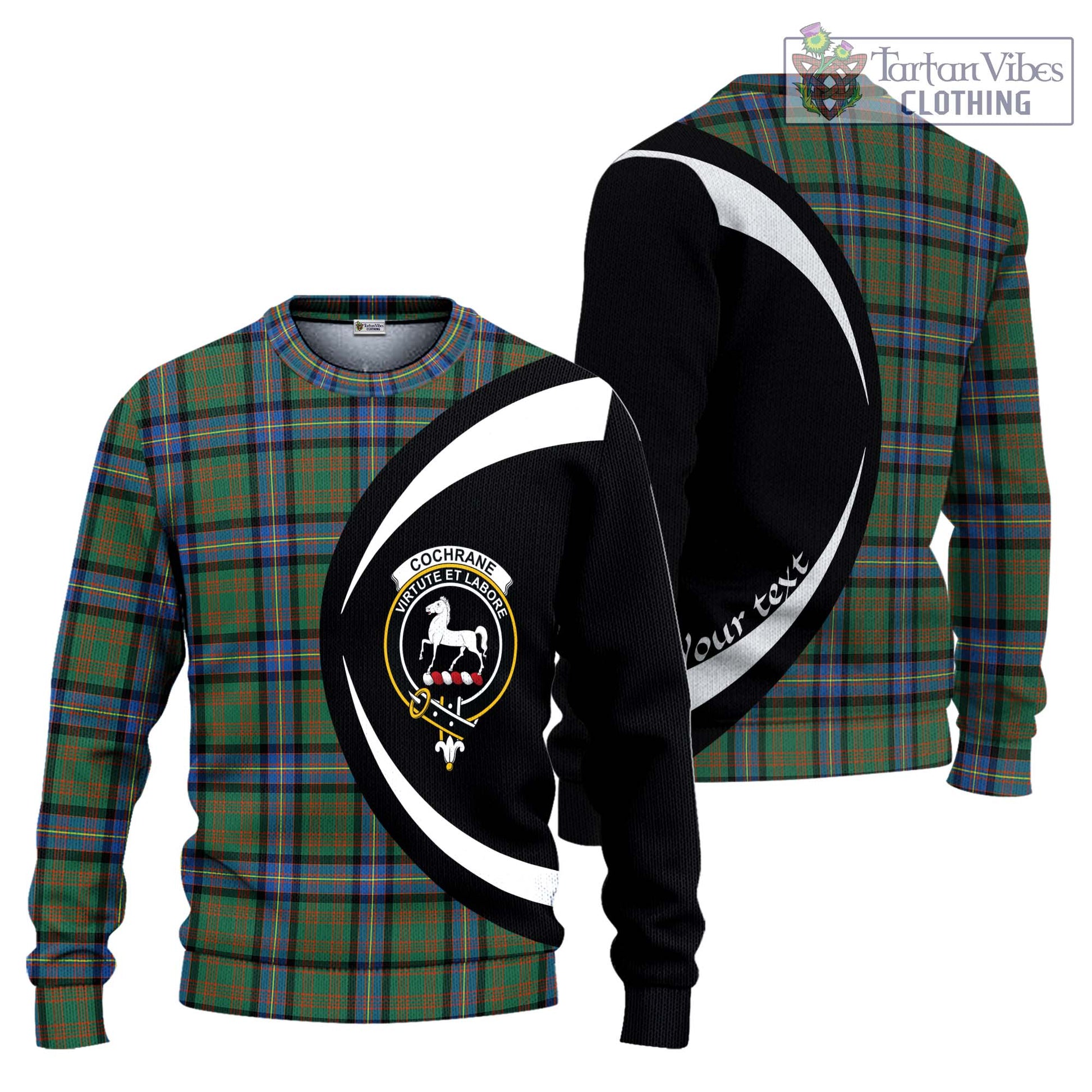 Cochrane Ancient Tartan Ugly Sweater with Family Crest Circle Style Unisex - Tartan Vibes Clothing