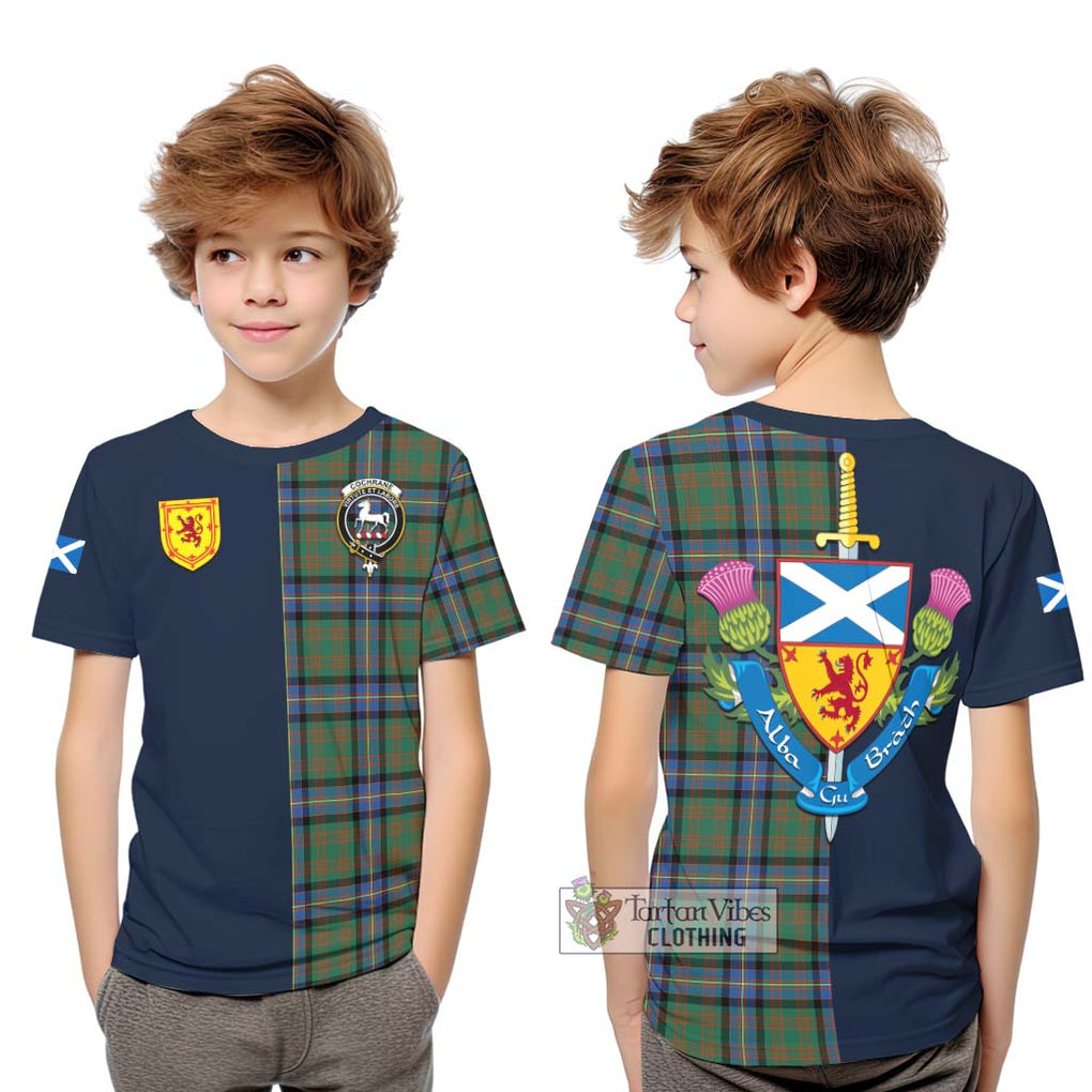 Tartan Vibes Clothing Cochrane Ancient Tartan Kid T-Shirt with Scottish Lion Royal Arm Half Style