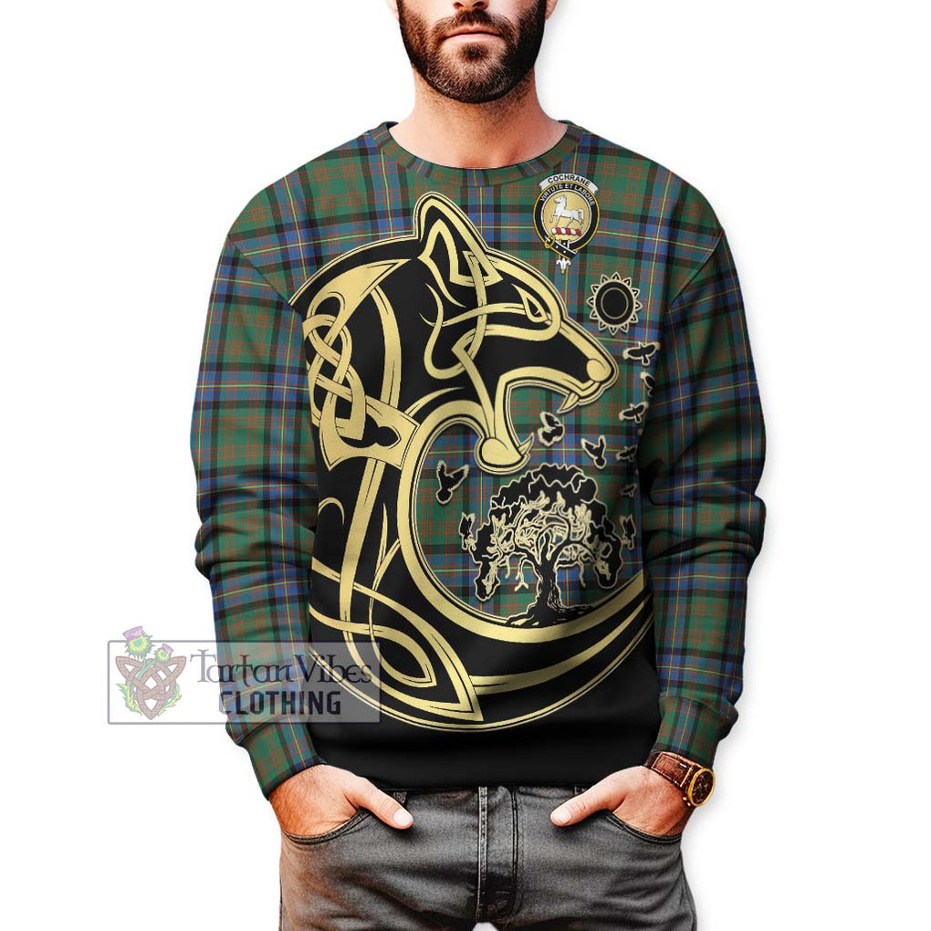 Cochrane Ancient Tartan Sweatshirt with Family Crest Celtic Wolf Style Unisex - Tartan Vibes Clothing